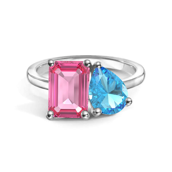 Toi et Moi Personalized Pink Tourmaline Birthstone Anniversary Ring