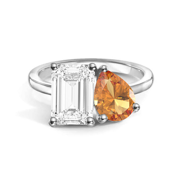 Toi et Moi Personalized White Sapphire Birthstone Anniversary Ring