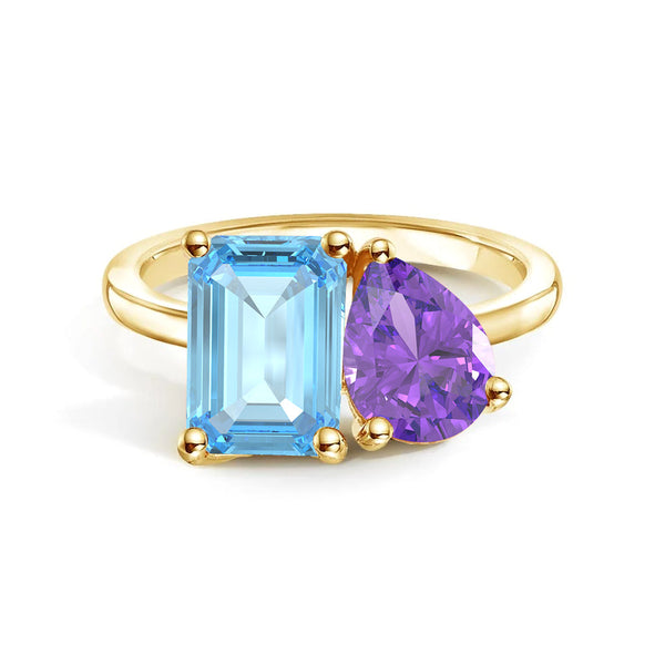 Toi et Moi Personalized Aquamarine Birthstone Anniversary Ring