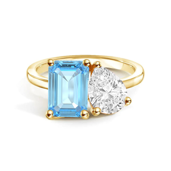Toi et Moi Personalized Aquamarine Birthstone Anniversary Ring