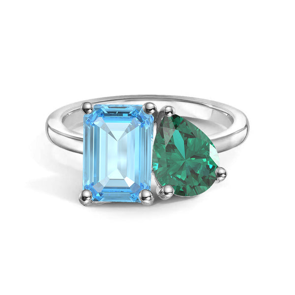 Toi et Moi Personalized Aquamarine Birthstone Anniversary Ring