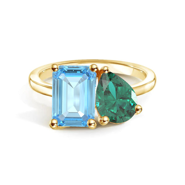 Toi et Moi Personalized Aquamarine Birthstone Anniversary Ring