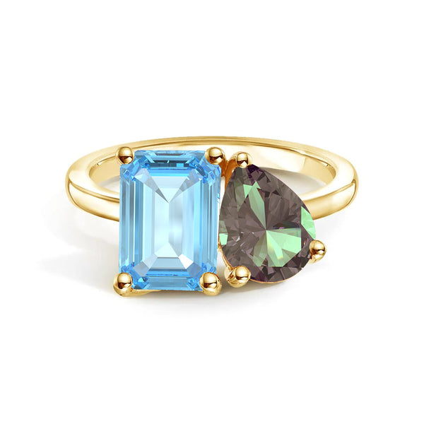 Toi et Moi Personalized Aquamarine Birthstone Anniversary Ring