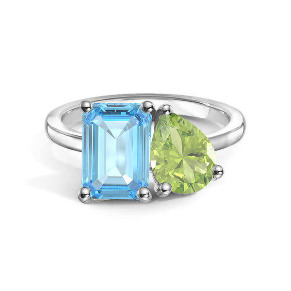 Toi et Moi Personalized Aquamarine Birthstone Anniversary Ring