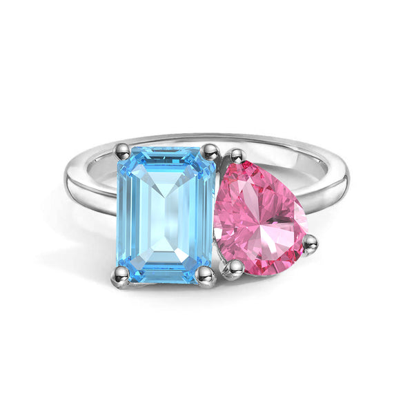Toi et Moi Personalized Aquamarine Birthstone Anniversary Ring