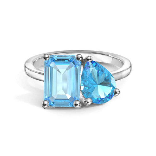 Toi et Moi Personalized Aquamarine Birthstone Anniversary Ring