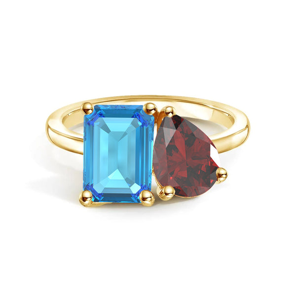 Toi et Moi Personalized Blue Topaz Birthstone Anniversary Ring