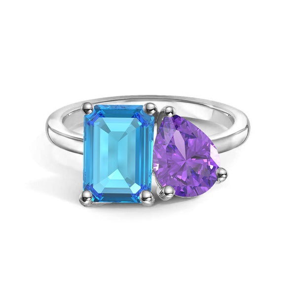 Toi et Moi Personalized Blue Topaz Birthstone Anniversary Ring