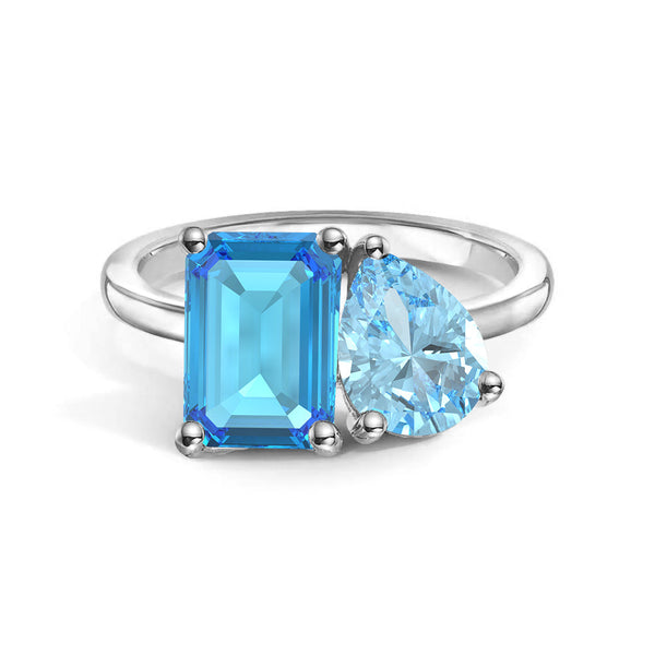 Toi et Moi Personalized Blue Topaz Birthstone Anniversary Ring