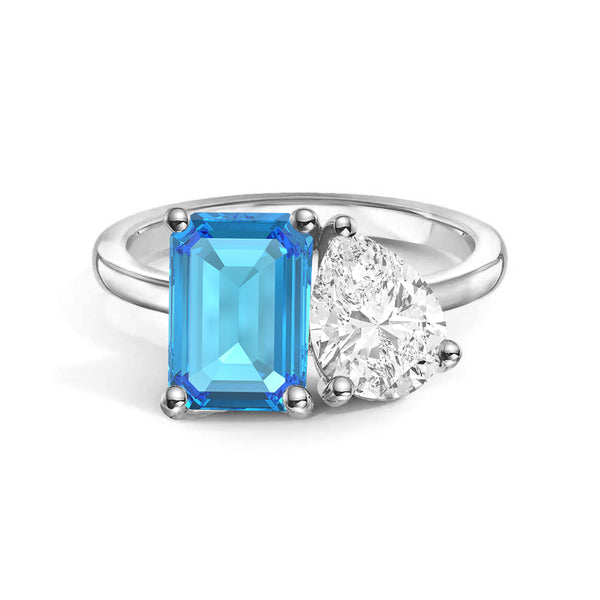 Toi et Moi Personalized Blue Topaz Birthstone Anniversary Ring