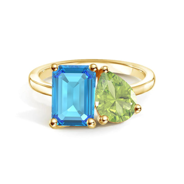 Toi et Moi Personalized Blue Topaz Birthstone Anniversary Ring