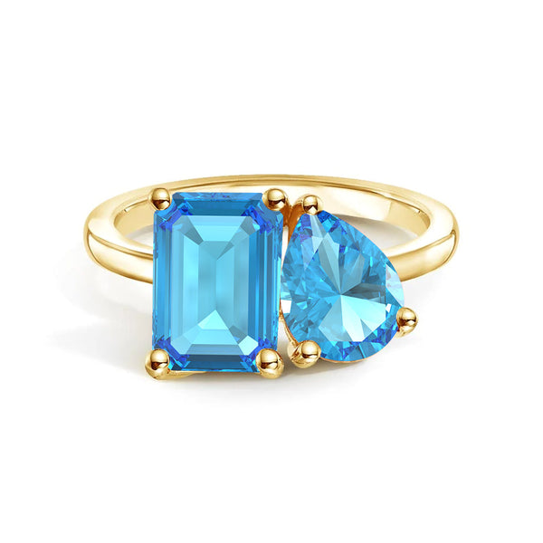 Toi et Moi Personalized Blue Topaz Birthstone Anniversary Ring