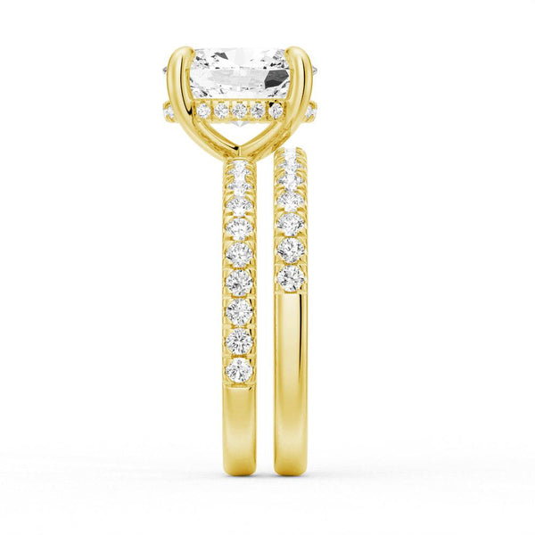 Micropavé Oval Hidden Halo Moissanite Ring Set with Matching Wedding Band