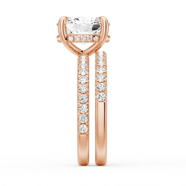 Micropavé Oval Hidden Halo Moissanite Ring Set with Matching Wedding Band