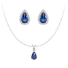 Pear Blue Sapphire Solitaire Pendant with Stud Earrings Set