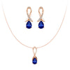"Blue For Pink" Sapphire Necklace And Earrings Set With Ribbon