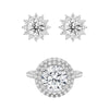 Double MicroPavé Halo Rings And Sunflower Stud Earrings Set