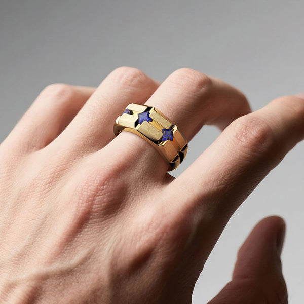 8mm Brush Finish Princess Cut Sapphire Men's Wedding Band