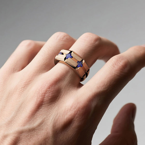 8mm Brush Finish Princess Cut Sapphire Men's Wedding Band