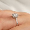 Four Prongs Pavé Halo Moissanite Engagement Ring