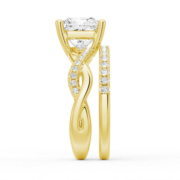 Twist Band Princess Cut Moissanite Couple's Ring Set with Men's Wedding Band