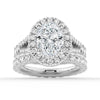 Oval Cut Split Shank Moissanite Halo Engagement Ring