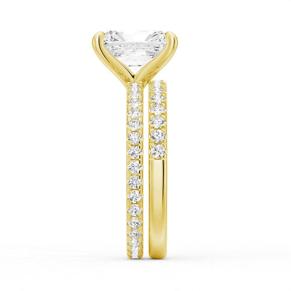 Solitaire Radiant Cut Moissanite Ring Set with Matching Wedding Band