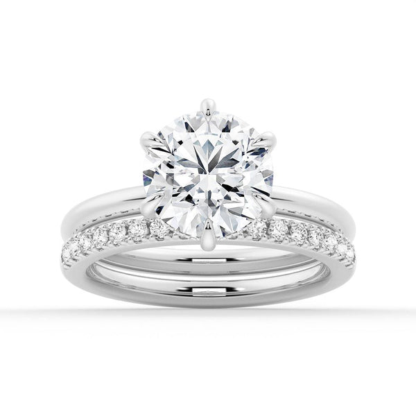 Six Prong Solitaire Hidden Halo Moissanite Ring Set with Matching Wedding Band