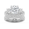 Double Row Pave Three Stone Round Cut Moissanite Engagement Ring