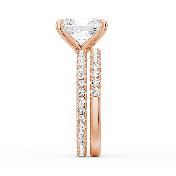 Solitaire Radiant Cut Moissanite Ring Set with Matching Wedding Band