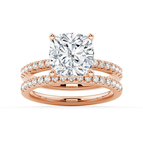 French Pavé Cushion Cut Moissanite Engagement Ring