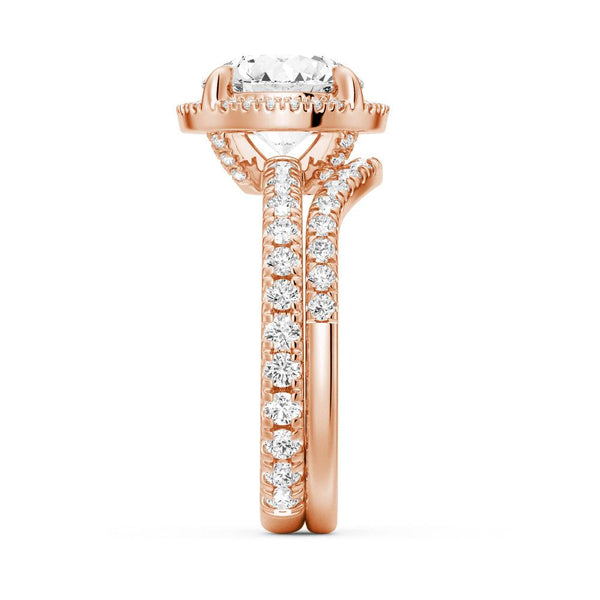 Half Eternity Round Cut Moissanite Halo Engagement Ring