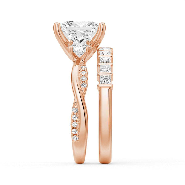 Twist Princess Cut Moissanite Couple's Ring Set with Men's Wedding Band