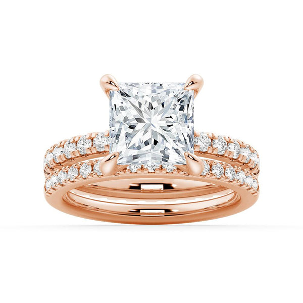 Princess Cut Moissanite Engagement Ring With Eternity Pave Band