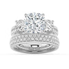 Double Row Pave Three Stone Cushion Cut Moissanite Engagement Ring