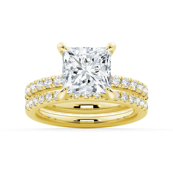 Princess Cut Moissanite Engagement Ring With Eternity Pave Band