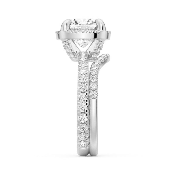 Half Eternity Cushion Cut Moissanite Halo Engagement Ring