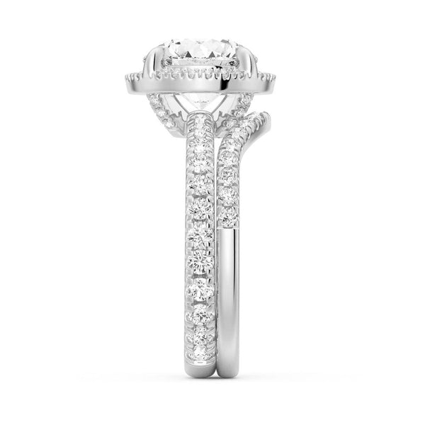 Half Eternity Round Cut Moissanite Halo Engagement Ring