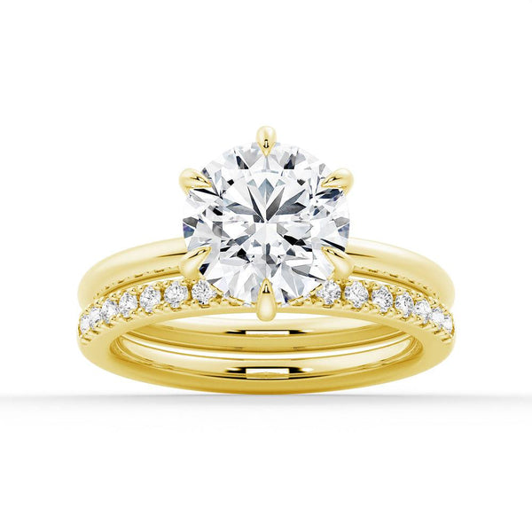 Six Prong Solitaire Moissanite Couple's Ring Set with Men's Wedding Band