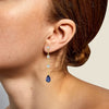 Elegant Tiered Diamond Stud Earrings with Trembling Lab Sapphire Drop