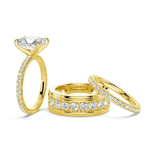 Solitaire Radiant Cut Moissanite Ring Set with Matching Wedding Band