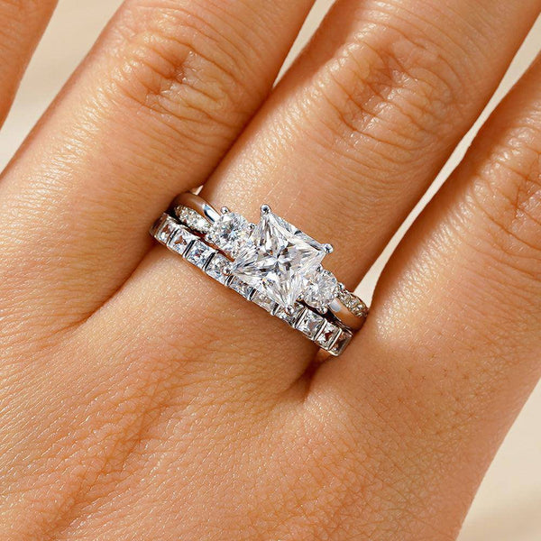 Twist Princess Cut Moissanite Couple's Ring Set with Men's Wedding Band