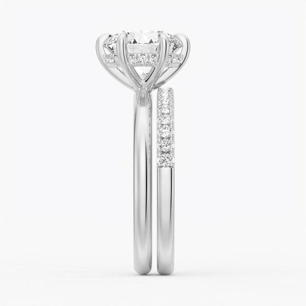 Six Prong Solitaire Hidden Halo Moissanite Ring Set with Matching Wedding Band