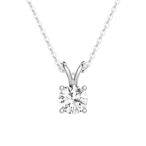 Round Moissanite Solitaire V Bale Pendant With Pavé Halo Stud Earrings