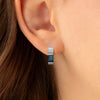 Rectangular London Blue Topaz Hoops with Beveled Edge Gallery Setting