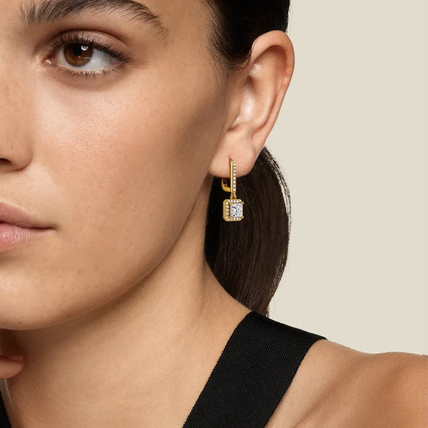 Framed Solitaire Princess Cut Moissanite Drop Earrings