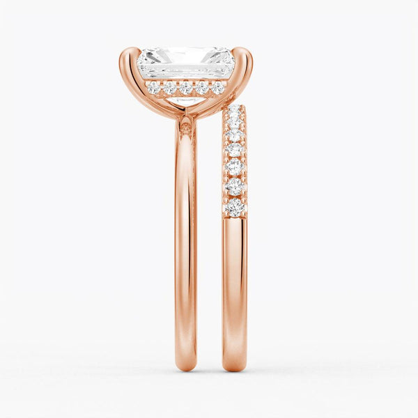 Four Prong Radiant Solitaire Moissanite Engagement Ring With Hidden Halo