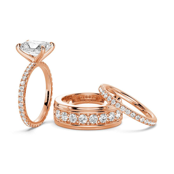 Solitaire Radiant Cut Moissanite Ring Set with Matching Wedding Band