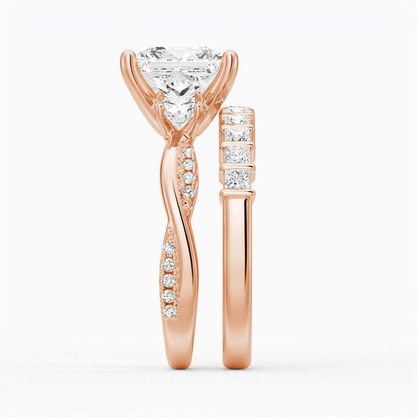 Twisted Band Princess CutThree Stone Moissanite Engagement Ring