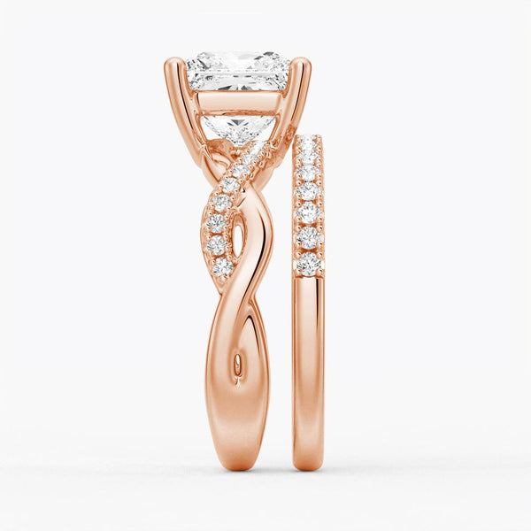 Twist Band Princess Cut Moissanite Ring Set with Matching Wedding Band